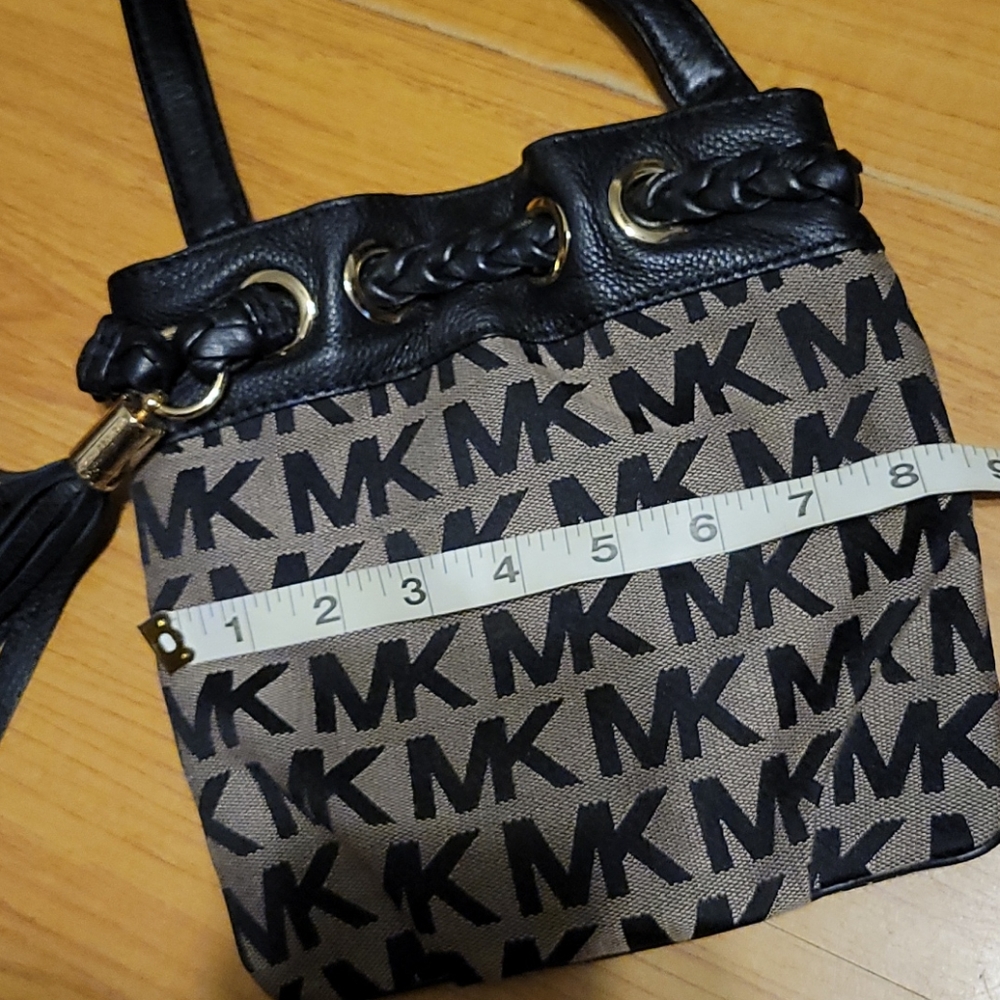 Michael Kors Black and Khaki MK Logo Crossbody Bag - Picture 7 of 9